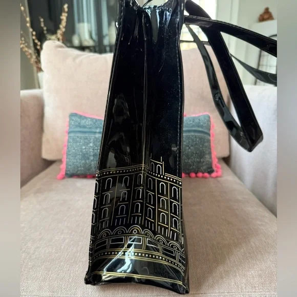 Harrods Large PVC Patent Leather Black & Gold Tote Bag - Picture 3 of 9